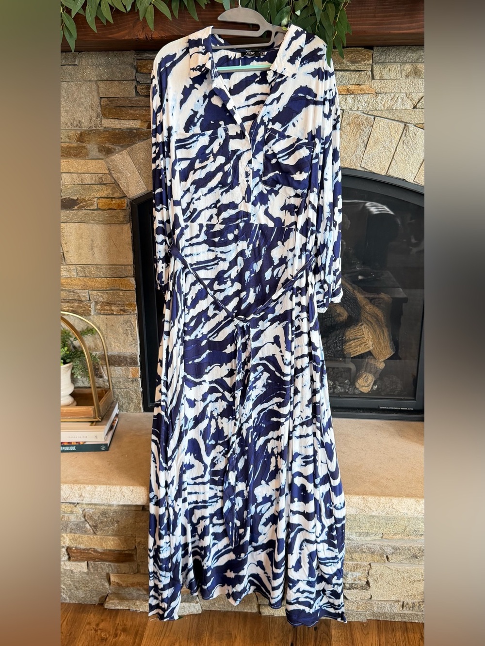 NWOT Yest Navy and white rayon flowy maxi dress sz 16
